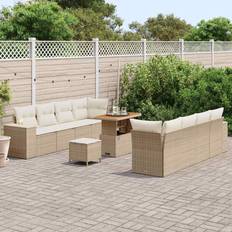 vidaXL 11 Piece Garden Sofa Beige Poly Rattan Outdoor Lounge Set