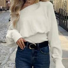 Off-Shoulder Jumpers Shein Casual Elegant Solid Color Off-Shoulder Fit Bat Long Sleeve - Cute