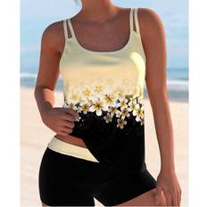 Shein Plus Size Tankini Set Summer Floral Print Tank Top With Shorts - Two Piece