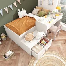 Shein Kids Single Bed With Desk And Drawers