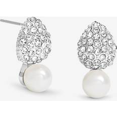 Grey Earrings MOOD Silver Crystal Dome Pearl Drop Small Earrings - Grey