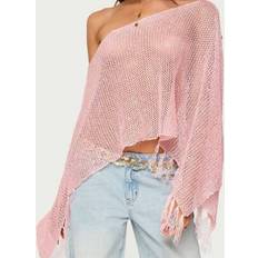 L - Women Capes & Ponchos Shein Women Sheer Sequin Knit Poncho Sweater Top Fringe - Lightweight