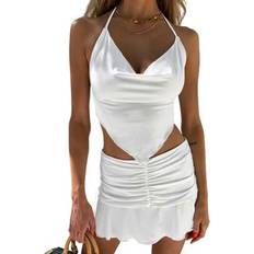 A-line Skirts Shein Women Ruched Ruffle Short Skirt High Waisted Stretch Pleated - E-Girls