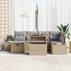 vidaXL Havesofa Sæt Højdejusterbar 7 Pcs Beige Polyrattan Loungesæt