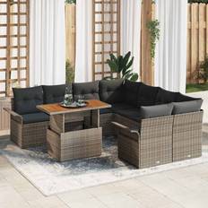 vidaXL 9 Piece Garden Sofa with Cushions Grey Outdoor Lounge Set
