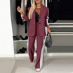 Shein Comfortable Two Pieces Suit Lapel Collared Casual Striped Workplace - Autumn Winter