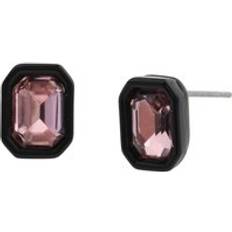 Punk Romance Emerald Cut Stone Stud Earrings - Pink