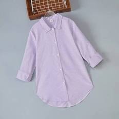 Purple Shirts Children's Clothing Shein Teen Girls Casual Striped Long Sleeve Shirt - Purple