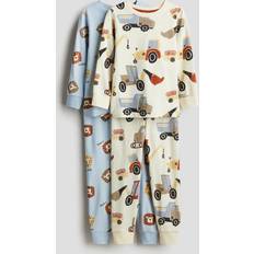 Bomull Pyjamasar Barnkläder H&M Bomullspyjamas Med Tryck 2-Pack - Ljusgul/Fordon