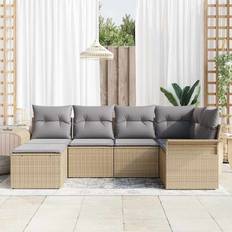 vidaXL Trädgårdsoffset Med Kudde 6 Pcs Beige Poly Rattan Loungeset