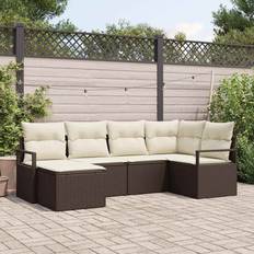 vidaXL 6-Delad Trädgårdsoffagrupp Med Kuddar 6 Pcs Brun Poly Rattan Loungeset
