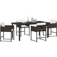 vidaXL Trädgårdsmöbelset Med Kudde 5 Pcs Brun Poly Rattan Matgrupp