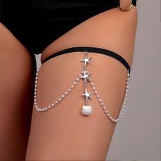 Silver - Women Body Chains Kikidex Party Leg Jewelry Women Body Chain Layered Thigh Chain - E-Silver Pearl