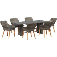 vidaXL Have Spisebordssæt Med Pude 7 Pcs Grå Polyrattan Havemøbelsæt