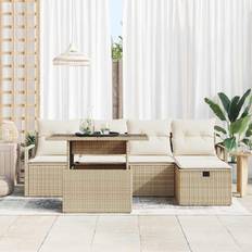 vidaXL 6-Delars Trädgårdssoffan Med Beige Kuddar Polyrotting Loungeset