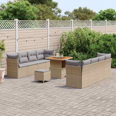 vidaXL 11 Piece Garden Sofa Beige Poly Rattan Outdoor Lounge Set
