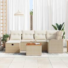 vidaXL Trädgårdsoffset Med Kudde Med Lagring 7 Pcs Beige Loungeset