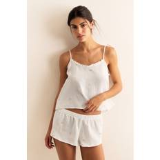 H&M White Sleepwear H&M Ladies Cotton Muslin Pyjamas - White/Peaches