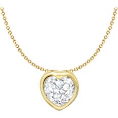 Yellow Charms & Pendants Jewelco London London Cz Love Heart Bezel Solitaire Charm Pendant 6mm - Yellow Gold