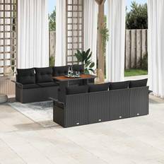 vidaXL 9 Piece Garden Set Black Poly Rattan Modular Sofa
