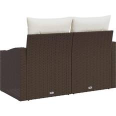 vidaXL 2-Seater Garden with Cushions Brown Poly Rattan Outdoor Sofa