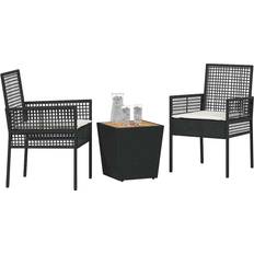 Cafésæt vidaXL 3-Delt Have Bistro Sæt Med Puder Sort Poly Rattan Cafésæt