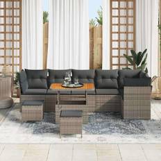 Dyna - Rund Loungeset vidaXL Trädgårdsoffset 9 Pcs Grå Konstrotting Loungeset, Bord inkl. 1 Soffor