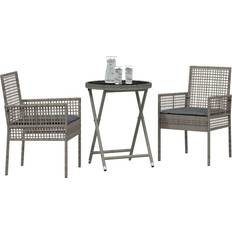 vidaXL 3 Piece Garden with Cushions Grey Bistro Set