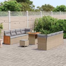 vidaXL 11 Piece Garden Sofa Beige Poly Rattan Outdoor Lounge Set