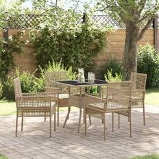 Dyna Matgrupper vidaXL 5-Delars Trädgårdsmöbelset Beige Poly Rattan Matgrupp, Bord inkl. 4 Stolar