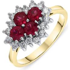 Ruby Rings C W Sellors Ruby Diamond Cluster Ring 18ct Yellow Gold