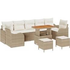 vidaXL 10 Piece Garden Sofa Beige Poly Rattan Outdoor Lounge Set