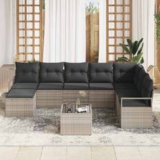 Metal Modulsofaer Havemøbler vidaXL 9 Dele Havesofa Sæt Med Puder Grå Poly Rattan Modulsofa
