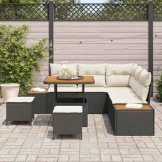 vidaXL 8-Delars Trädgårdssoffa Med Kuddar Svart Poly-Rattan Akacia Loungeset