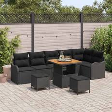 Metal Loungesæt vidaXL Havesofa Sæt Højdejusterbar 9 Pcs Sort Polyrattan Loungesæt