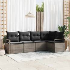 vidaXL 5 Piece Garden Set Grey Poly Rattan Modular Sofa