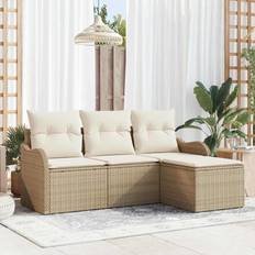 vidaXL 4 Piece Garden Set Beige Poly Rattan Modular Sofa