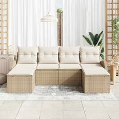 vidaXL 6 Piece Garden Set Beige Poly Rattan Modular Sofa