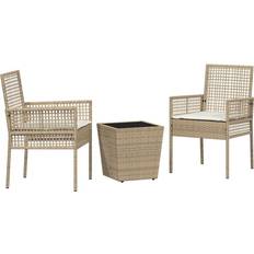 Polyrattan Cafésæt Havemøbler vidaXL 3-Delt Have Bistro Sæt Med Puder Beige Cafésæt