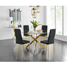 Gold Dining Sets Canora Grey Tierra Modern Metal Glass Round Table Dining Set