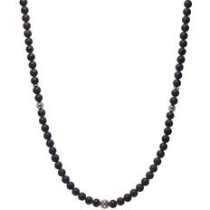 Men - Onyx Necklaces Nialaya Beaded Onyx Necklace Onyx Stainless Steel - Silver