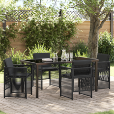 Havemøbler vidaXL Have Spisebordssæt 5 pcs Sort Poly Rattan Havemøbelsæt