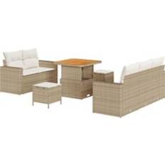 vidaXL 8 Piece Garden Set Beige Poly Rattan Modular Sofa