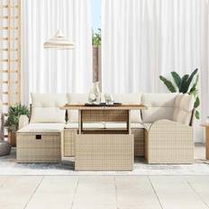 vidaXL 7 Piece Garden Sofa Beige Poly Rattan Outdoor Lounge Set, Table incl. 1 Sofas