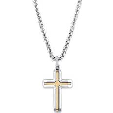 Stainless Steel Gold Plated Polished Cross Necklace - Two Colour
