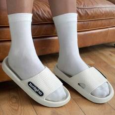 Men - White Slippers Shein Striped Letter Fashion Slippers EVA Anti-Slip - Comforta