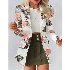 Multicoloured Blazers Shein Floral Printed Lapel Double Breasted Blazer