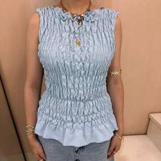 Checkered - Women Tank Tops Shein Sleeveless Tank Tops Stylish Plaid Smocked Elastic Vest - For Summer