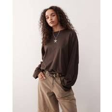 Oversized Long Sleeve T-Shirt With Side Slits - Chocolate Brown