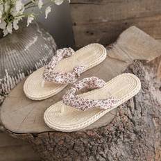 Beige - Slip-On Flip-Flops Shein Summer Non-Slip Flat Floral Flip-Flops - Floral